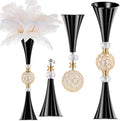 VIJIV Black Tall Crystal Flower Vases for Centerpiece - 28'' Large Trumpet Vase for Bouquet Skinny Decorative, Floor Vase Flower Stand for Party Event, Dining Table Décor, Bridal Shower, Wedding by VIJIV