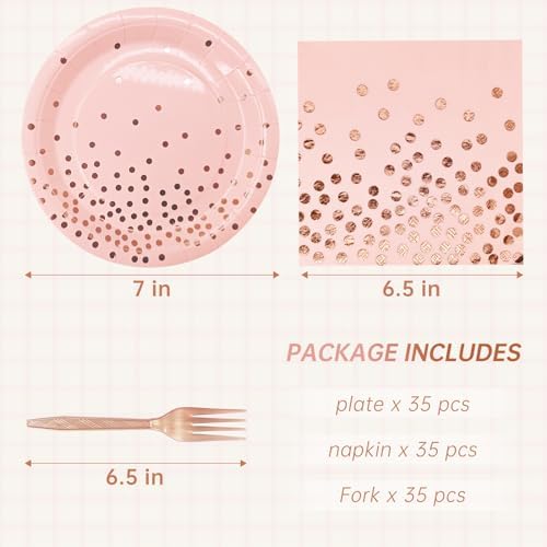 Serve 35 Guests Pink and Rose Gold Plates and Napkins Party Supplies - Image 2