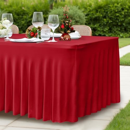 6 Pack Red Tablecloths Spandex Table Covers 6ft for Christmas Decor - Image 6