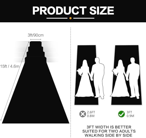 Black Carpet Runner for Party, Premium 160 GSM Felt Non-Woven Fabric Runway Rug for Party Wedding & Special Events,Rolled Package Without Creases (Black, 3X15 ft) - Image 3