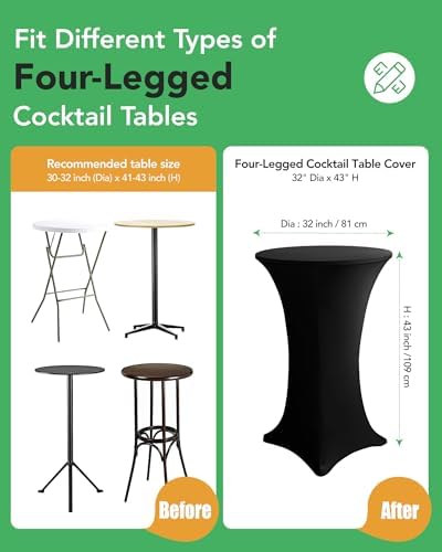 KeyWave Spandex Cocktail Table Covers, 32x43 Inch, Black, 8 Pack - Image 3