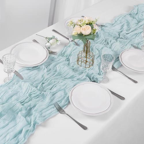 Bailarina 12 Pack Cheesecloth Table Runner 17x108 Inch Long Gauze Cheese Cloth 9ft Wrinkled Sheer Table Runner for Wedding Reception Birthday Party Table Decoration (Light Blue) - Image 2