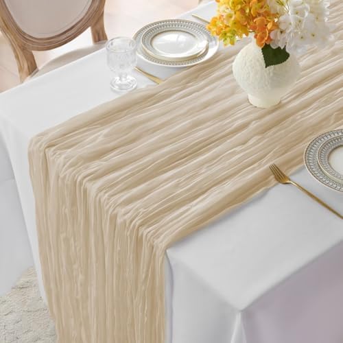 6 Pack Begie Cheesecloth Table Runner 35"×120" Gauze Fabric Table Runner - Image 4