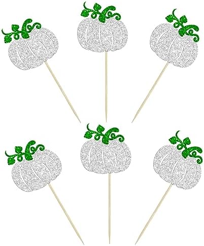 24Pcs Pumpkin Cupcake Toppers Baby Shower Decorations Pumpkin Birthday Decorations Cupcake Picks Pumpkin Gender Reveal Cupcake Toppers Party Supplies Silver - Image 3