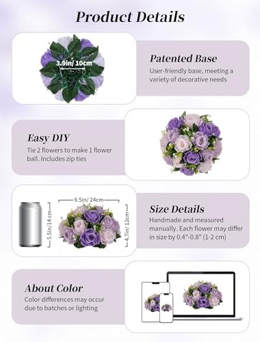 BLOSMON Wedding Flower Centerpieces for Tables: 6 Pcs Pink Purple Roses - Image 5
