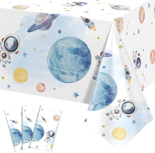 3 Pack First Trip Around The Sun Space Tablecloths, Star Party Table Cover by NatNarr