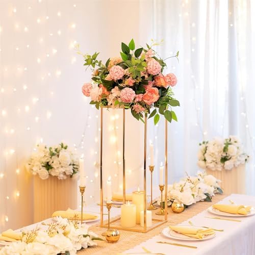Sziqiqi Gold Centerpieces Geometric Column Flower Stand with Plate, 2Pcs - Image 2