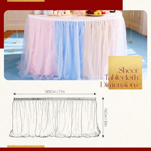 THARAHT Tulle Table Skirt 6FT 180CM Long for Rectangle Tables Round Tables Ruffle Desk Skirt for Princess Girls Birthday Party Cake Dessert Decorations Table Skirt - Image 2