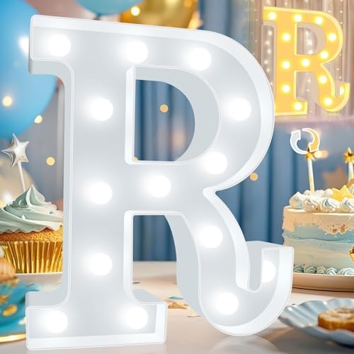 Pooqla LED Marquee Letter Lights, Warm White and Cool White Decorative Lighted Letters, Light Up Alphabet Letters for Boys Girls, Party, Wedding, Bar, Night Light, Birthday Decoration, Letter R by Pooqla