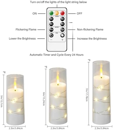Nimiko Flickering Flameless LED Candles,Battery Operated Candles 24 Pcs with Embedded Star String,Acrylic LED Pillar Candles with Remote,Suitable for Home Decoration to Create an Atmosphere (White) - Image 2