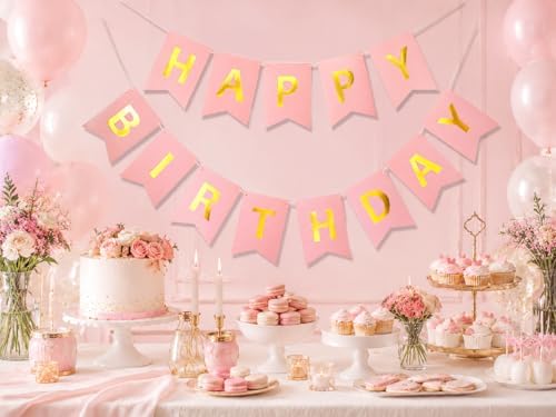 Letjolt Pink Happy Birthday Banner Girls Party Signs 13 Pcs - Image 3