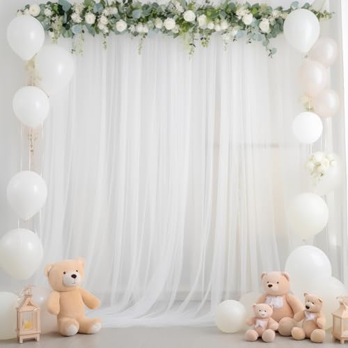 10ft X 10ft White Tulle Backdrop Curtain for Parites, Sheer Backdrop Curtains Fabric Drapes for Wedding Ceremony Arch Party Stage Decorations by Partisky