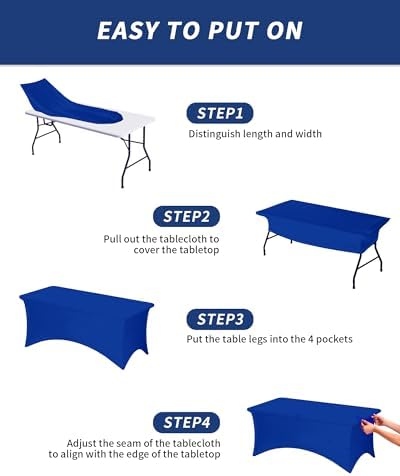Fixwal 3 Pack 8FT Royal Blue Tablecloth Rectangle Spandex Table Cover - Image 5