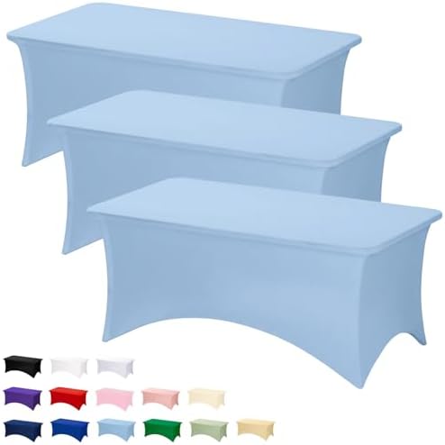 Fixwal 3 Pack 6FT Light Blue Tablecloth Rectangle Spandex Table Cover by Fixwal
