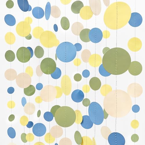 Sage Green Dusty Blue Yellow Beige Polka Dots Garlands Olive Green Macaron Yellow Dusty Blue Sand White Cream Nude Hanging Paper Circle Dots Streamer for Birthday Wedding Shower Party Decorations - Image 4