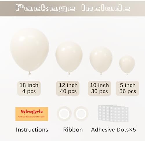 Voircoloria 130pcs White Sand Balloons Garland Arch Kit, 18 12 10 5 Inch - Image 2