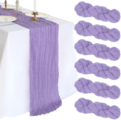 6 Pack 10Ft Lavender Purple Cheesecloth Table Runner 23 x 120 Inch by CKIKU