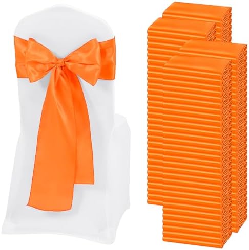 120 PCS Orange Satin Chair Sashes, 7 x 108 Inch by REWOMC