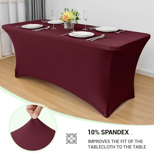 Obstal 8ft Stretch Spandex Table Cover, 2 Pack, Wine Red - Image 2