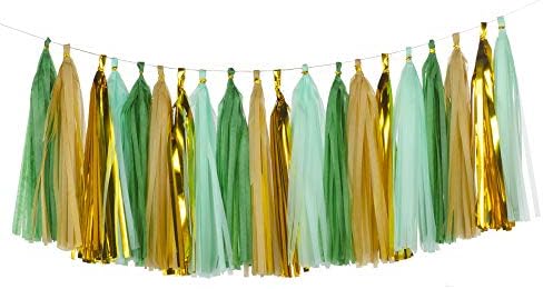 We Moment Tissue Paper Tassels Party Tassel Garland Banner for Wedding Birthday Baby Shower Party Decorations Supplies, DIY Kits,Dark Green,Mint Green,Champagne Gold,Gold,Pack of 20 by We+Moment