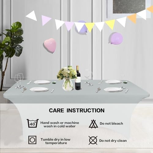 IVAPUPU 2 Pack 4FT Table Cloth for Rectangular Spandex Grey Table Cover - Image 5