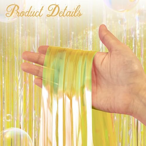 2 Pack Yellow Iridescent Streamers Backdrop, 3.3x6.6ft Foil Fringe Curtains Gold Holographic Door Tinsel Streamers for Birthday, Wedding, Holiday, Bachelorette, Theme Party Decorations - Image 4