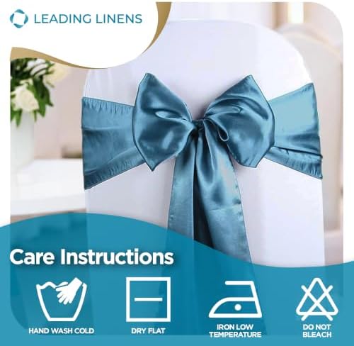 Leading Linens 100 pcs Teal Blue 108"x8" Satin Bow Sash Chair Cover Decor - Image 6