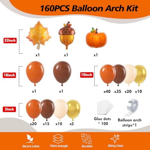 160Pcs Fall Balloons Garland Arch Kit - Orange Coffee Brown Gold White Sand Boho Latex Balloon for Autumn Birthday Hello Fall Little Pumpkin Baby Shower ThanksGiving Themed Party Decorations - Image 2