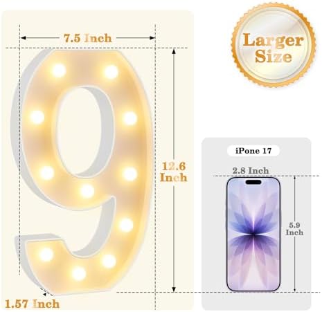 12.6 Inch Marquee Light Up Numbers 9 for Party Decorations - Image 2