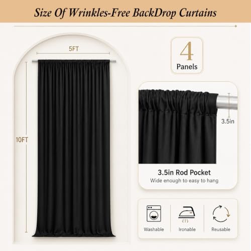 Black 5ft x 10ft Backdrop Curtain - Image 4