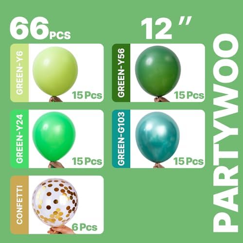 PartyWoo Green Balloons 66pcs 12 Inch Lime Emerald Hunter Forest Balloons - Image 2