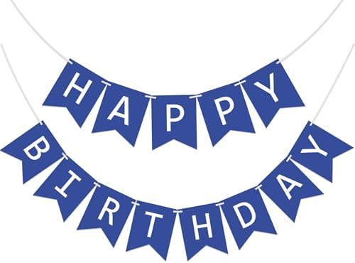 Fecedy Navy Blue Happy Birthday Bunting Banner Pre-Strung No DIY for Birthday Party Decorations by FECEDY