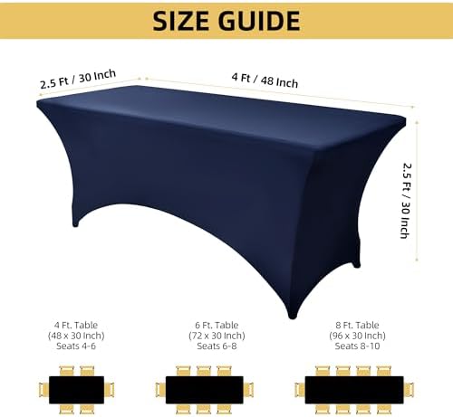 2-Pack 4ft Spandex Table Covers for Rectangular Folding Tables - Wrinkle Resistant Stretch Tight Table Cloths - Ultimate Fitted Table Protector for Parties, Banquet, and Wedding - Image 4