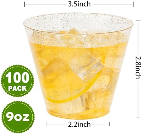 I00000 100 Pcs Gold Plastic Cups, 9 oz Hard Gold Glitter Disposable Cups - Image 2