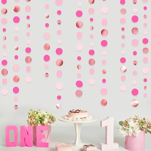 Hot Pink Rose Gold Party Decorations Circle Dots Garland Hanging Polka Dot Streamer for Girls Birthday Bachelorette Wedding Bridal Shower Anniversary Hen Party Supplies - Image 7