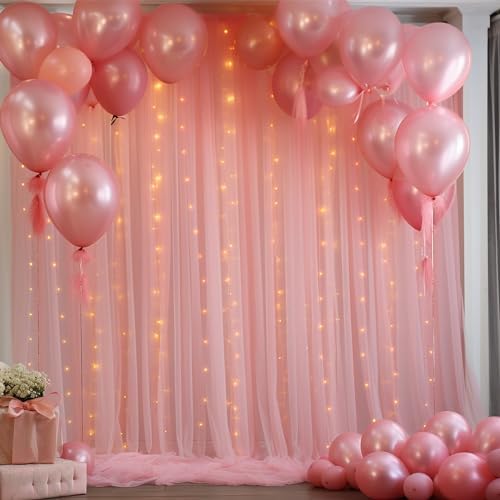 20×10ft Dusty Rose Tulle Backdrop Curtain with Lights String for Parties, Sheer Curtain Backdrop Drapes for Wedding Party Home Decorations - Image 2