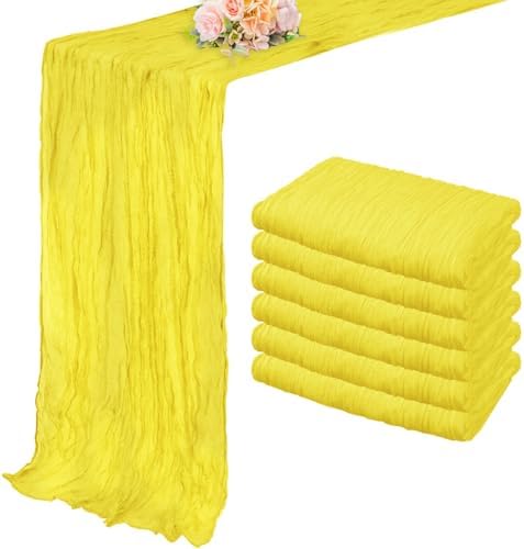 6 Pack Yellow Cheesecloth Table Runner 20 x 120 Inch Long Rustic Gauze Cheese Cloth Table Runner for Wedding 10FT Bridal Baby Shower Table Decorations Boho Fabric Sheer Birthday Party Table Decor by FoliafeelHome