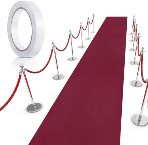 Shappy Wine Red Carpet Runner for Wedding Party Aisle with Tape by Shappy