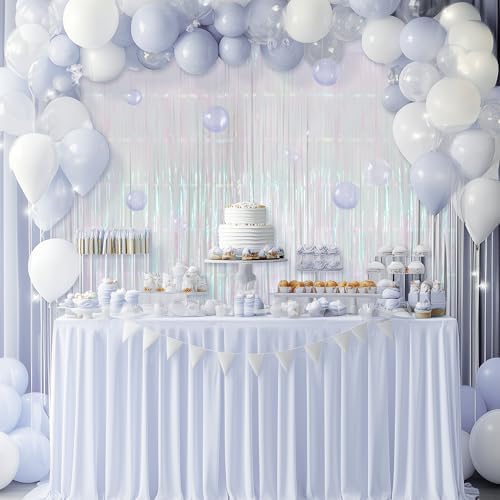2 Pack White Iridescent Streamers Backdrop, 3.3x6.6ft Foil Fringe Curtains Silver Holographic Door Tinsel Streamers for Birthday, Wedding, Holiday, Bachelorette, Theme Party Decorations - Image 5