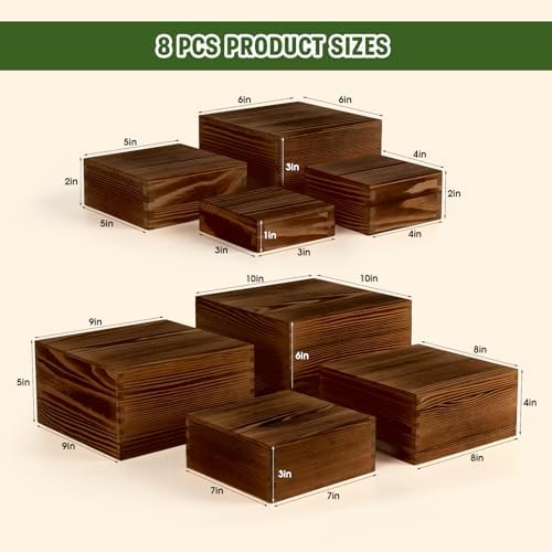 8-Pack Pine Wood Buffet Risers, Multi-Size Nesting Cube Food Display Stands - Image 2
