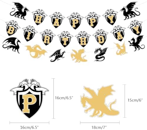 Dragon Birthday Party Decoration, Cool Banner Cupcake Toppers and Balloons for Dragon Themed Party, Black Gold Birthday Supplies for Boys - Image 3
