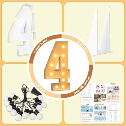 imprsv 4FT Marquee Numbers, Large Light Up Numbers 4 for 4th Birthday Decor - Image 6