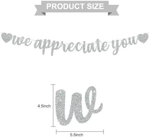 BEISHIDA Silver We Appreciate You Banner - No DIY Employee Appreciation for Office Party Decorations - Thank You for Employee, Teacher, Doctor, Nurse, Staff - Image 2