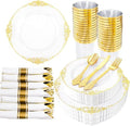 Hioasis 210 Pcs White Gold Plates for Party by Hioasis