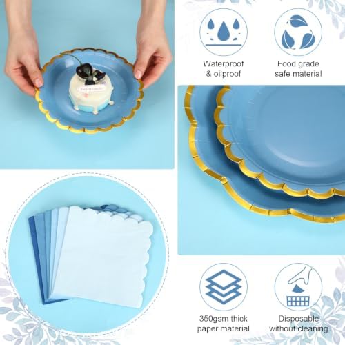144 Pcs 48 Guests Blue Paper Plates and Napkins Party Supplies - Image 3