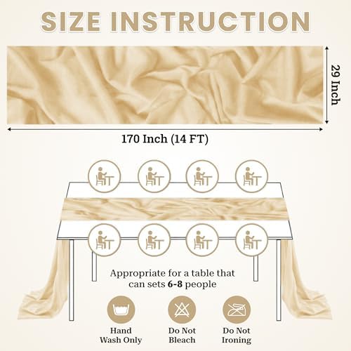 Pack of 20 Chiffon Table Runners 29 x 120 Inch, 14FT Long - Champagne Gold - Image 3