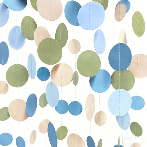 Dusty Blue and Sage Green Beige Polka Dot Garland Olive Green Dusty Blue Cream Nude Hanging Paper Circle Dots Streamer for Birthday Wedding Shower Silly Goose Theme Party Decorations Supplies by pinkblume