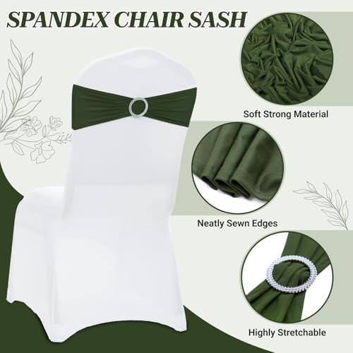 Pack of 125 Spandex Chair Sashes for Wedding Party & Event – Olive Green - Image 3