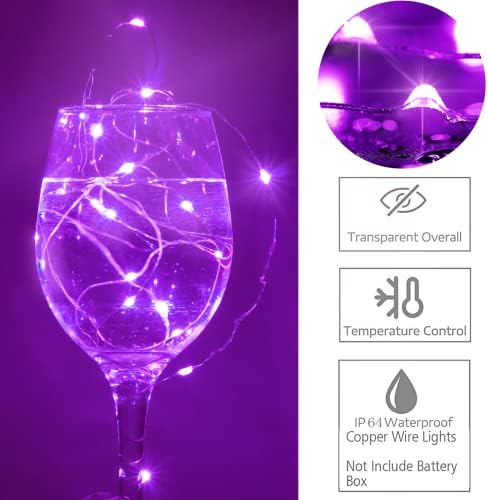 SmilingTown 15 Packs 20 Led Purple Fairy Lights Battery Operated 6.6ft Silver String Lights Waterproof Firefly Starry Light for DIY Table Centerpieces Wedding Halloween Christmas Party Decor - Image 6