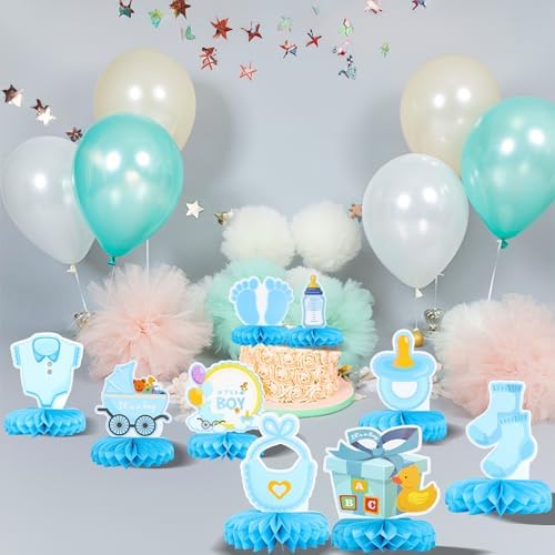 Gyufise 9Pcs Baby Shower Decorations Honeycomb Table Centerpieces Pacifier Welcome Baby Boy Table Toppers It's a Boy Honeycomb Centerpiece Decro for Gender Reveal Baby Shower Boys Birthday Party Blue - Image 4